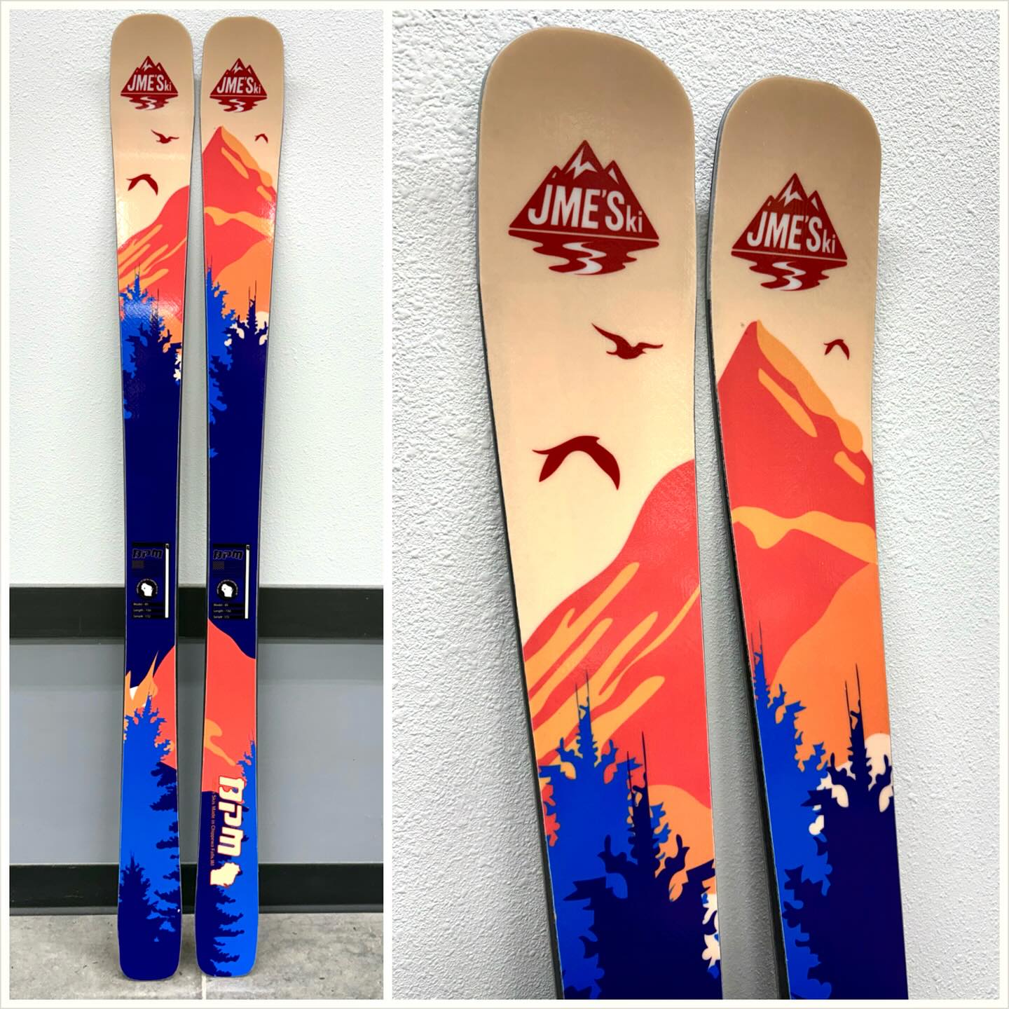 Janenes skis turned out fantastic! These customs are 150 length in our 85 series. These mountain themed skis are ready for the mountain!